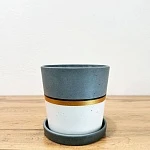 Горшок керамическое, цилиндр, серый с золотой каймой d14